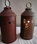 2-PUNCHED Tin Lanterns Lighthouse Design Oil Wax Insert Beach Electric. Fixed Price $17.60.