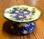 Julie Veland 1999 Floral Pansey Ceramic Candle Pillar & Dish Set. Fixed Price $24.50.