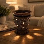 Scentsy Roma Wax Warmer Brown Purple Gold Scroll Retired Works. Fixed Price $19.99.