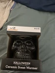 New Halloween Black Ceramic Skull Electric Wax Warmer, 5"L 6"W 5.5"H Indoor. Fixed Price $13.88.