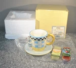 Our America Debbie Mumm Teacup Tart Warmer #8708 Plaid Kitty/mouse Nos. Fixed Price $18.00.
