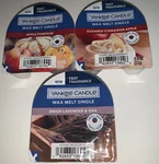 3 Yankee Melt Singles / Pumpkin, Sugared Cinn Apple, Dried Lavender & Oak. Fixed Price $11.99.