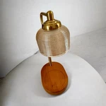 Modern Candle Warmer Lamp Gold Glass Shade Wood Base Dimmable Wax Melter. Fixed Price $39.00.