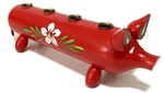Red Wooden Pig Candle Holder 7.75"L Sweden Hand Painted Flowers Folk Art. Fixed Price $19.99.
