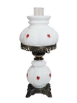Vintage Hurricane Lamp White Embossed Scroll Red Floral Flowers 16" - 17" Tall. Fixed Price $154.00.