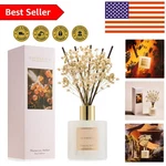 Elegant 6.7 Fl. Oz Moroccan Amber Reed Diffuser Set With Preserved Baby's Breath. Fixed Price $39.99.