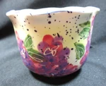 Julie Ueland Ceramic Ruffle Top Candle Holder -purple Flowers Enesco 1998. Fixed Price $12.95.