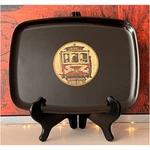 Vintage Couroc Monterey San Francisco Cable Car Black Tray California Mcm. Fixed Price $64.99.