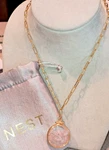 Nest 22K Gold Plate Pink Quartz Stone Shaker Paperclip Chain Necklace. Fixed Price $59.00.