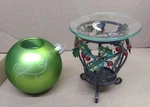 Partylite Holly Lites Aroma Melts Warmer & Ornament Tealight Holder -green. Fixed Price $19.99.