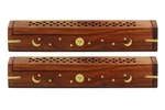 Sheesham Wood Incense Burner Holder - Set 2 Coffin Style Sun Moon Inlay Ha.... Fixed Price $27.91.