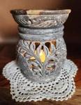 Hand Carved Grey Soapstone Oil Burner Wax Melt Warmer Tea Light Candle Holder. Fixed Price $29.99.