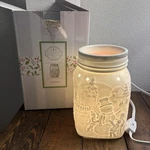 Scentsy Let Snow Wax Warmer White Mason Jar Retired Christmas 34974 Holiday. Fixed Price $15.00.