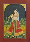 Indian Dancing Ragini Maharani Miniature - Handmade Decorative Paper Painting. Fixed Price $76.00.