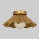 Mid Century Brass Ceiling Light, Scalloped Metal Flush Mount Lamp With Glass Glo. Fixed Price $232.49.