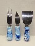 Cheese Charcuterie Utensils Lot Of 3 Blue Swirl Handles Sharp Cutter. Fixed Price $6.95.