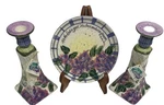 Julie Ueland Hand Painted Ceramic Candle Holders Pair + Plate. Fixed Price $20.99.