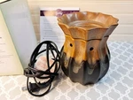 Scentsy Ria Wax Warmer Brown Black Drip Glaze Retired In Box Full-sized Premium. Fixed Price $24.95.