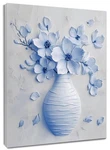 Lb Blue Floral Wall Art For Bathroom And White Blossom Vintage Flower Ca.... Fixed Price $23.45.