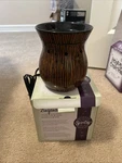 Scentsy ""zingana" Wax Warmer Brown Black Stripes Tribal Rustic Wood Retired. Fixed Price $20.00.