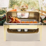 9.5 Qt Chafing Dish, High-quality Stainless Steel, Elegant Gold Finish, Glass. Fixed Price $128.46.