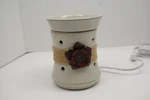 Scentsy Roselyn Premium Ceramic Wax Warmer Tan Burlap Metal Flower Retired. Fixed Price $24.99.